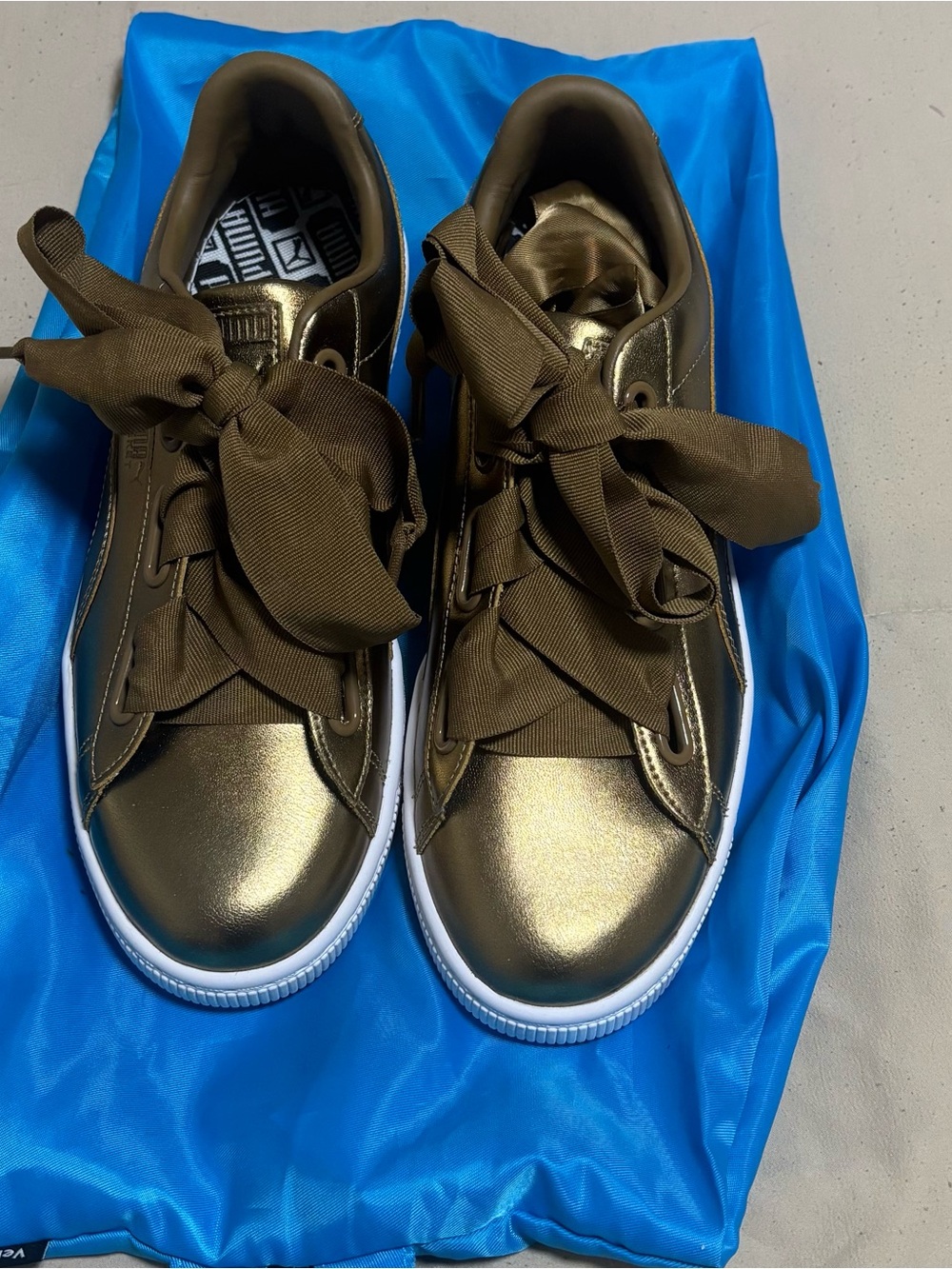 Puma Metallic Gold Girls' Ribbon Lace Athletic Sneakers